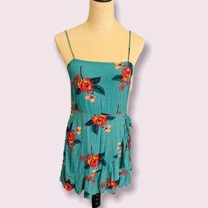 Express Teal Blue Floral Skater Dress